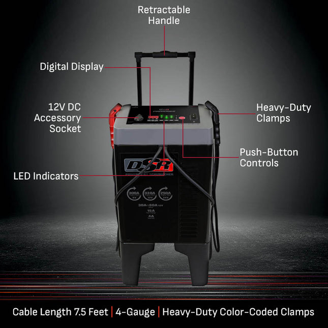 Schumacher Electric Automatic Wheeled 15A Car Battery Charger and 330A Engine Starter, 80A Boost, DSR Professional Grade, For 6V/12V/24V Automotive and Marine Batteries, DSR124