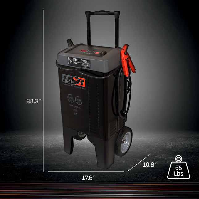 Schumacher Electric Wheeled Automatic 15A Car Battery Charger and 250A Engine Starter, DSR Professional Grade, Maintainer, 50A Boost, For 12V/24V Automotive and Marine Batteries, DSR123