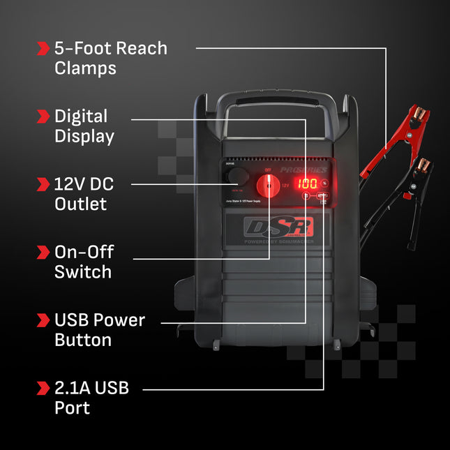 Schumacher Electric 2200A Car Battery Jump Starter and Portable Power Station, Professional Grade, 12V DC Charging and 2.1A USB Charging, For 12V Automotive and Marine Batteries, DSR165