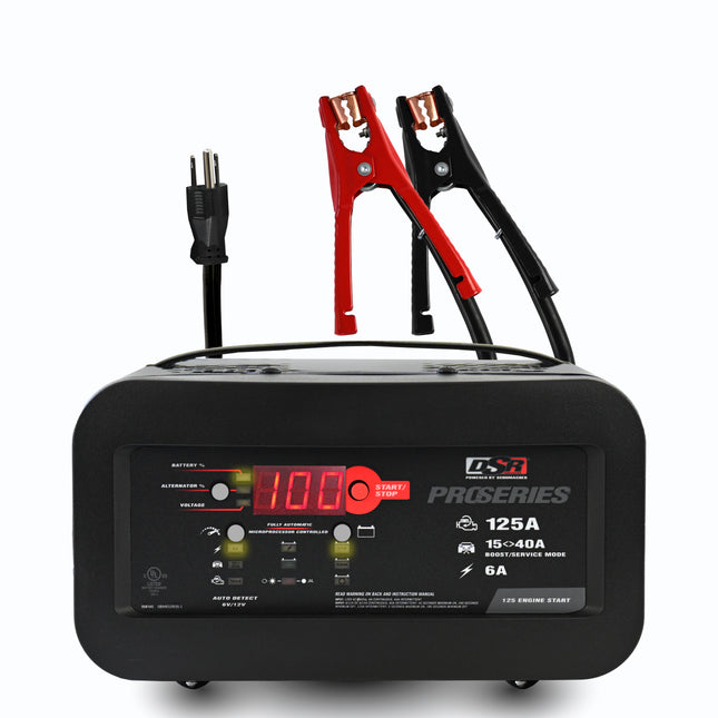 Schumacher Electric 6A Car Battery Charger and 125A Engine Starter, Maintainer, 40A Boost, Service Mode, DSR Professional Grade, For 6V/12V Automotive and Marine Batteries, DSR145