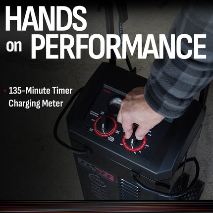 Schumacher Electric Wheeled Manual Timer-Controlled 10A Battery Charger and 200A Engine Starter, 50A Boost, DSR Professional Grade, For 12V/24V Automotive and Marine Batteries, DSR140