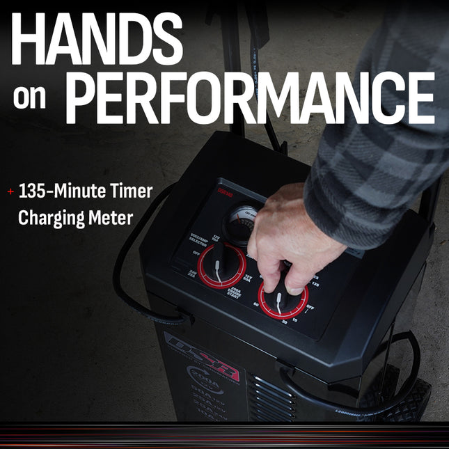 Schumacher Electric Wheeled Manual Timer-Controlled 10A Battery Charger and 200A Engine Starter, 50A Boost, DSR Professional Grade, For 12V/24V Automotive and Marine Batteries, DSR140