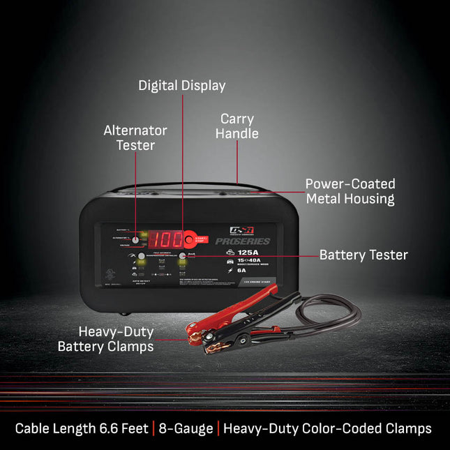 Schumacher Electric 6A Car Battery Charger and 125A Engine Starter, Maintainer, 40A Boost, Service Mode, DSR Professional Grade, For 6V/12V Automotive and Marine Batteries, DSR145
