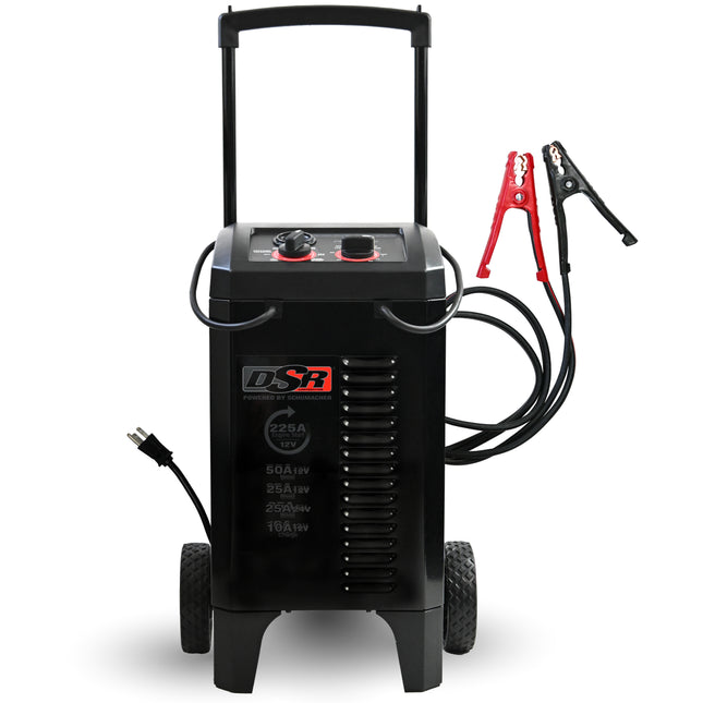 Schumacher Electric Wheeled Manual 10A Car Battery Charger and 225A Engine Starter, Professional Grade, 50A Boost, Timer Controlled, For 6V/12V Automotive and Marine Batteries, DSR139