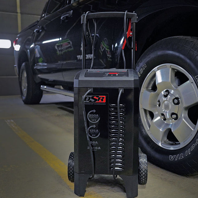 Schumacher Electric Automatic Wheeled 6A Car Battery Charger and 250A Engine Starter, 50A Boost, DSR Professional Grade, For 6V/12V Automotive and Marine Batteries, DSR131